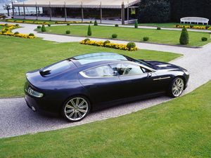 Превью обои aston martin, rapide, 2006, черный, вид сбоку, концепт кар, астон мартин, трава