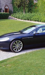 Превью обои aston martin, rapide, 2006, синий, вид сбоку, концепт кар, астон мартин, природа