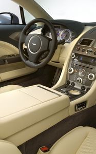 Превью обои aston martin, rapide, 2009, салон, интерьер, руль, спидометр