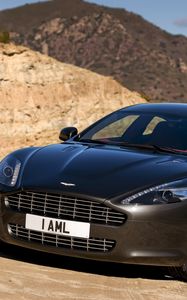 Превью обои aston martin, rapide, 2009, черный, вид спереди, авто, астон мартин, природа