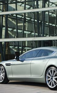 Превью обои aston martin, rapide, 2009, серебряный металлик, вид сбоку, авто