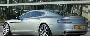 Превью обои aston martin, rapide, 2009, серебряный металлик, вид сбоку, авто