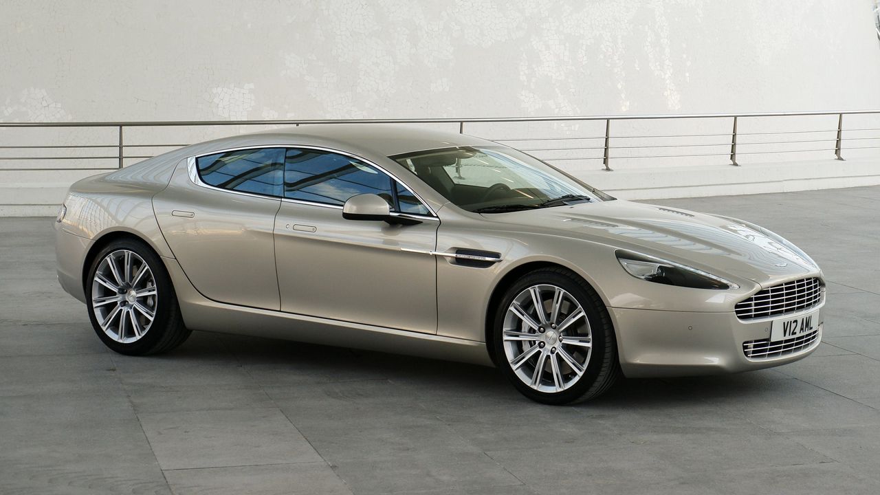 Обои aston martin, rapide, 2009, серый, вид сбоку, стиль, астон мартин