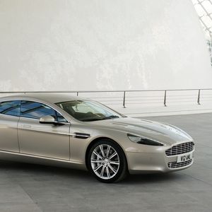 Превью обои aston martin, rapide, 2009, серый, вид сбоку, стиль, астон мартин