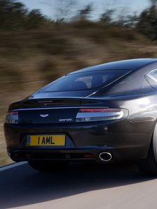 Превью обои aston martin, rapide, 2009, серый, вид сбоку сзади, авто, астон мартин, скорость