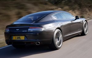 Превью обои aston martin, rapide, 2009, серый, вид сбоку сзади, авто, астон мартин, скорость