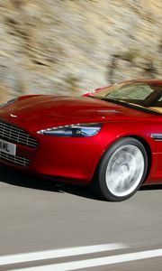 Превью обои aston martin, rapide, 2009, красный, вид сбоку, астон мартин, скорость, асфальт