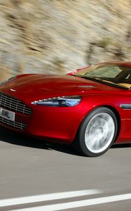 Превью обои aston martin, rapide, 2009, красный, вид сбоку, астон мартин, скорость, асфальт