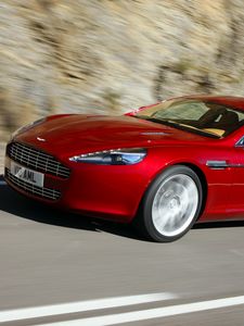 Превью обои aston martin, rapide, 2009, красный, вид сбоку, астон мартин, скорость, асфальт