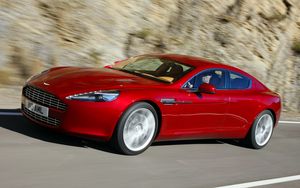 Превью обои aston martin, rapide, 2009, красный, вид сбоку, астон мартин, скорость, асфальт