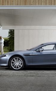 Превью обои aston martin, rapide, 2009, синий, вид сбоку, стиль, астон мартин, асфальт