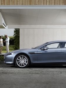 Превью обои aston martin, rapide, 2009, синий, вид сбоку, стиль, астон мартин, асфальт