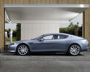 Превью обои aston martin, rapide, 2009, синий, вид сбоку, стиль, астон мартин, асфальт