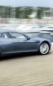 Превью обои aston martin, rapide, 2009, синий, вид сбоку, стиль, астон мартин, скорость