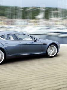 Превью обои aston martin, rapide, 2009, синий, вид сбоку, стиль, астон мартин, скорость