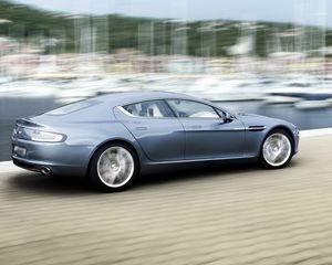 Превью обои aston martin, rapide, 2009, синий, вид сбоку, стиль, астон мартин, скорость