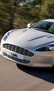 Превью обои aston martin, rapide, 2009, серебряный, вид спереди, астон мартин, асфальт