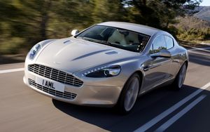 Превью обои aston martin, rapide, 2009, серебряный, вид спереди, астон мартин, асфальт