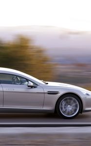 Превью обои aston martin, rapide, 2009, серебряный, вид сбоку, астон мартин, скорость