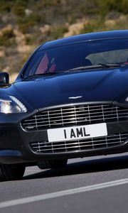 Превью обои aston martin, rapide, 2009, черный, вид спереди, стиль, астон мартин, асфальт