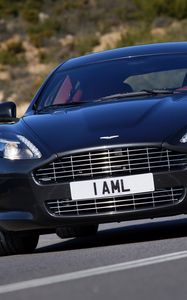 Превью обои aston martin, rapide, 2009, черный, вид спереди, стиль, астон мартин, асфальт