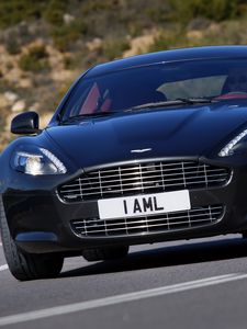 Превью обои aston martin, rapide, 2009, черный, вид спереди, стиль, астон мартин, асфальт