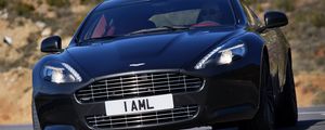 Превью обои aston martin, rapide, 2009, черный, вид спереди, стиль, астон мартин, асфальт