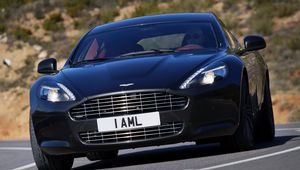 Превью обои aston martin, rapide, 2009, черный, вид спереди, стиль, астон мартин, асфальт