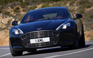 Превью обои aston martin, rapide, 2009, черный, вид спереди, стиль, астон мартин, асфальт