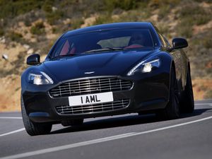 Превью обои aston martin, rapide, 2009, черный, вид спереди, стиль, астон мартин, асфальт