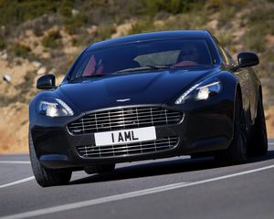 Превью обои aston martin, rapide, 2009, черный, вид спереди, стиль, астон мартин, асфальт