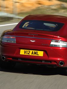 Превью обои aston martin, rapide, 2009, красный, вид сзади, авто, астон мартин, асфальт