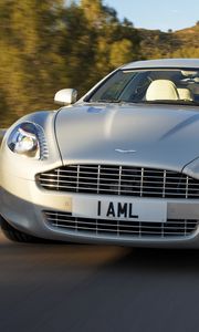 Превью обои aston martin, rapide, 2009, серебряный, вид спереди, авто, астон мартин, деревья