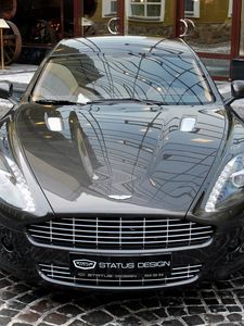 Превью обои aston martin, rapide, 2011, черный, вид спереди, астон мартин, улица