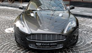 Превью обои aston martin, rapide, 2011, черный, вид спереди, астон мартин, улица