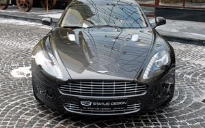 Превью обои aston martin, rapide, 2011, черный, вид спереди, астон мартин, улица