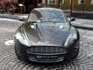 Превью обои aston martin, rapide, 2011, черный, вид спереди, астон мартин, улица