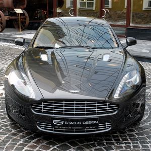 Превью обои aston martin, rapide, 2011, черный, вид спереди, астон мартин, улица