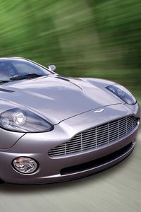 Превью обои aston martin, v12, vanquish, 2001, сиреневый, вид спереди, авто, астон мартин, скорость