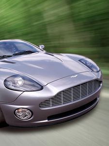 Превью обои aston martin, v12, vanquish, 2001, сиреневый, вид спереди, авто, астон мартин, скорость