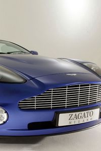 Превью обои aston martin, v12, vanquish, 2004, синий, вид спереди, стиль, астон мартин, авто