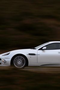 Превью обои aston martin, v12, vanquish, 2004, белый, вид сбоку, авто, астон мартин, скорость