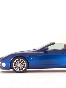 Превью обои aston martin, v12, vanquish, 2004, синий, вид сбоку, стиль, астон мартин, авто