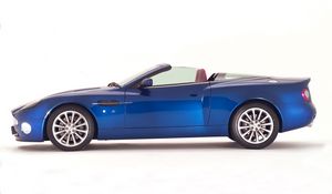 Превью обои aston martin, v12, vanquish, 2004, синий, вид сбоку, стиль, астон мартин, авто