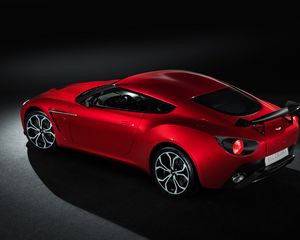 Превью обои aston martin, v12, zagato, 2012, красный, вид сбоку, стиль, авто