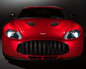 Превью обои aston martin, v12, zagato, 2012, красный, вид спереди, астон мартин, авто