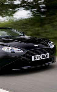 Превью обои aston martin, v8, 2010, черный, вид сбоку, авто, астон мартин, скорость