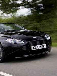 Превью обои aston martin, v8, 2010, черный, вид сбоку, авто, астон мартин, скорость