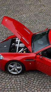 Превью обои aston martin, v8, vantage, 2008, красный, вид сверху, стиль, астон мартин, авто