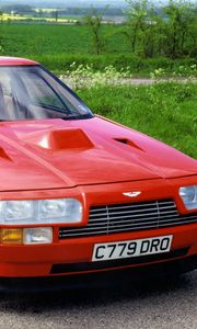 Превью обои aston martin, v8, vantage, 1986, красный, вид спереди, авто, астон мартин, ретро